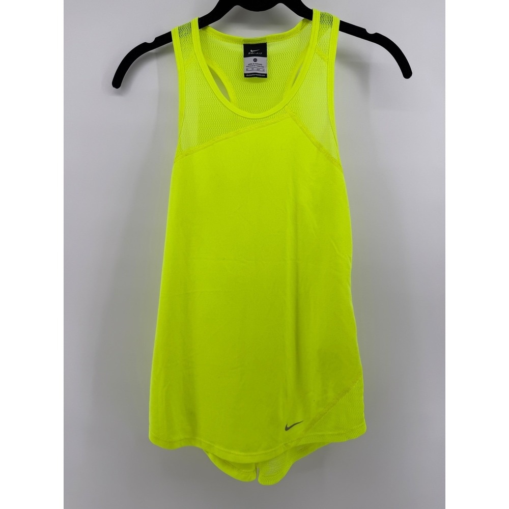Nike Womens Dri-FIT Mesh Racerback Running Tank Top Neon Yellow Volt XS